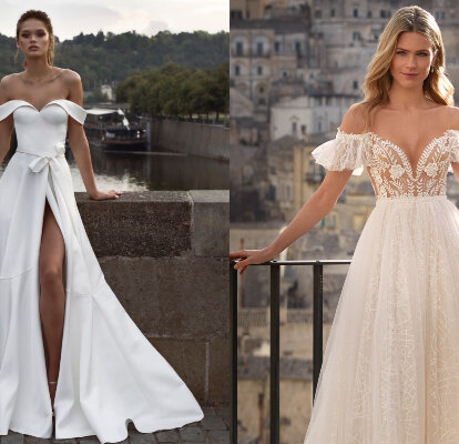 50 vestidos de novia con hombros caídos: un signo de belleza y estilo